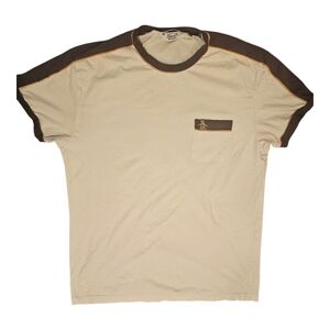 Original Penguin Men's Cream and Brown T-Shirt